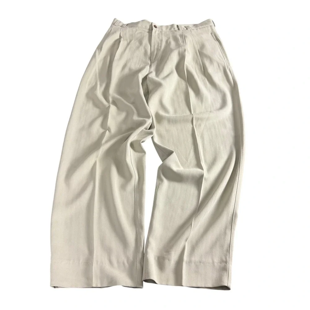 Tommy Bahama Relax Mens Pleated Herringbone Silk Blend Trousers Beige 37x30